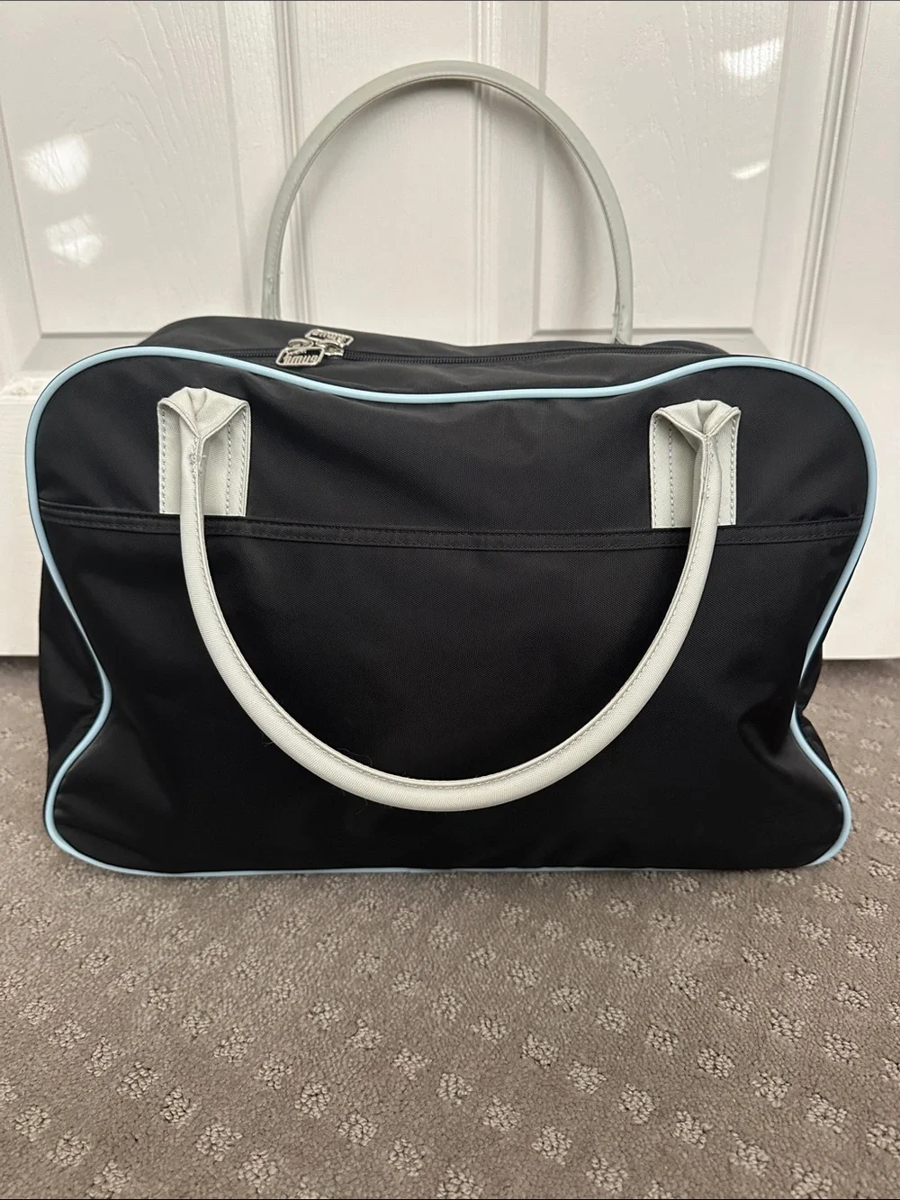 Vintage Puma black duffel bag with light blue trim
